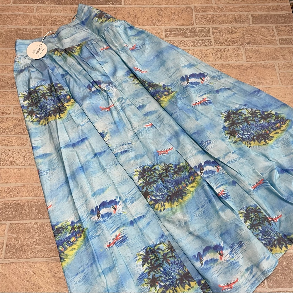 STAUD Blue Island Print Maxi Skirt